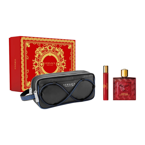 Versace Eros Flame zestaw - woda perfumowana 100 ml + woda perfumowana  10 ml + kosmetyczka