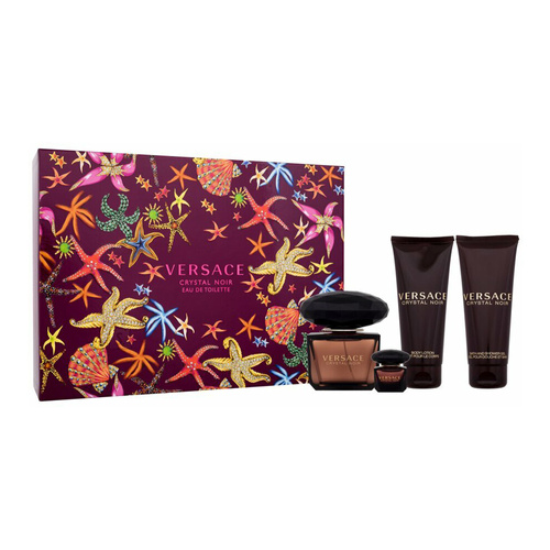 Versace Crystal Noir  zestaw - woda toaletowa  90 ml + woda toaletowa   5 ml + balsam do ciała 100 ml + żel pod prysznic 100 ml