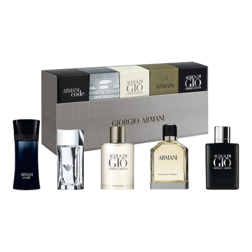 Giorgio Armani zestaw miniaturek - Code Pour Homme woda toal. 4 ml + Emporio Diamonds for men woda toal. 4 ml + Acqua di Gio woda toal. 5 ml + Armani Eau Pour Homme 2013 woda toal. 7 ml + Acqua di Gio Profumo woda perf. 5 ml