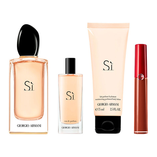 Giorgio Armani Si  zestaw - woda perfumowana 100 ml + woda perfumowana  15 ml + balsam do ciała  75 ml + pomadka Liquid Lip Maestro 209 - 6,5 ml