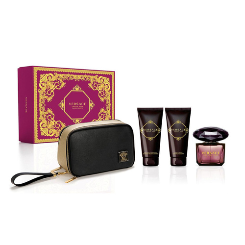 Versace Crystal Noir zestaw - woda toaletowa  90 ml + balsam 100 ml + żel pod prysznic 100 ml + kosmetyczka