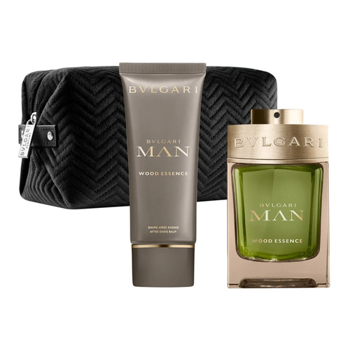 Bvlgari Man Wood Essence zestaw - woda perfumowana 100 ml + balsam po goleniu 100 ml + kosmetyczka