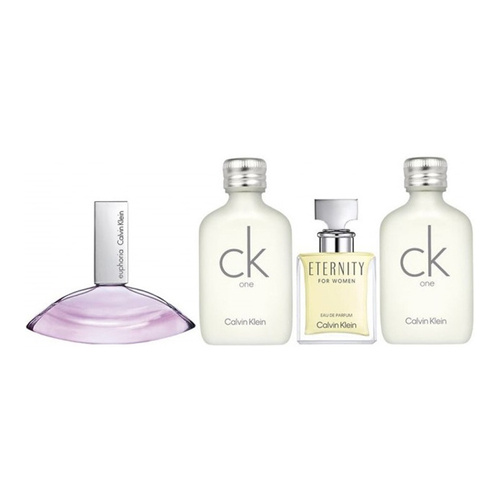 Calvin Klein zestaw miniaturek - Euphoria woda perfumowana 4 ml + ck one woda toaletowa 10 ml + Eternity woda perfumowana 5 ml + ck one woda toaletowa 10 ml