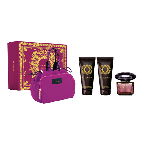 Versace Crystal Noir zestaw - woda toaletowa  90 ml + balsam 100 ml + żel pod prysznic 100 ml + kosmetyczka