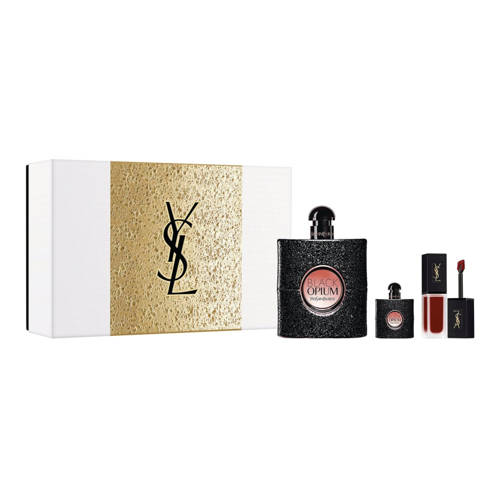 Yves Saint Laurent Black Opium  zestaw - woda perfumowana  90 ml + woda perfumowana  7,5 ml + płynna pomadka Lipstick Tatouage Couture Velvet Cream N206 - Rouge a Levres 6 ml